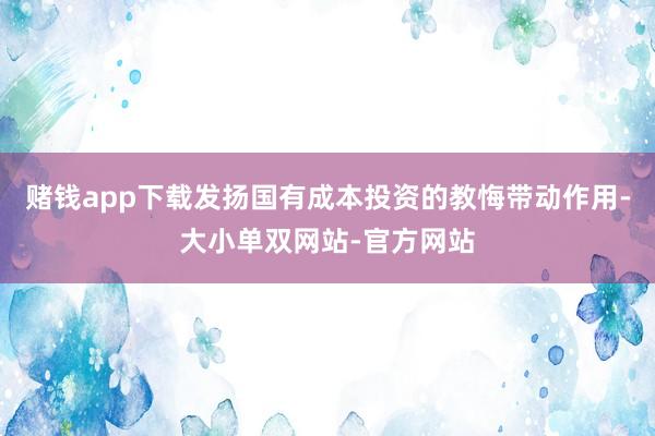 赌钱app下载发扬国有成本投资的教悔带动作用-大小单双网站-官方网站